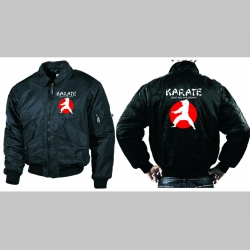 Karate - Sport and Philosophy čierna zimná letecká bunda BOMBER Winter Jacket s límcom, typ CWU z pevného materiálu s masívnym zipsom na zapínanie 100%nylón, čiastočne vodeodolná 